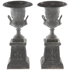 Pair of Neoclassical Style Cast Iron Garden Urn 4