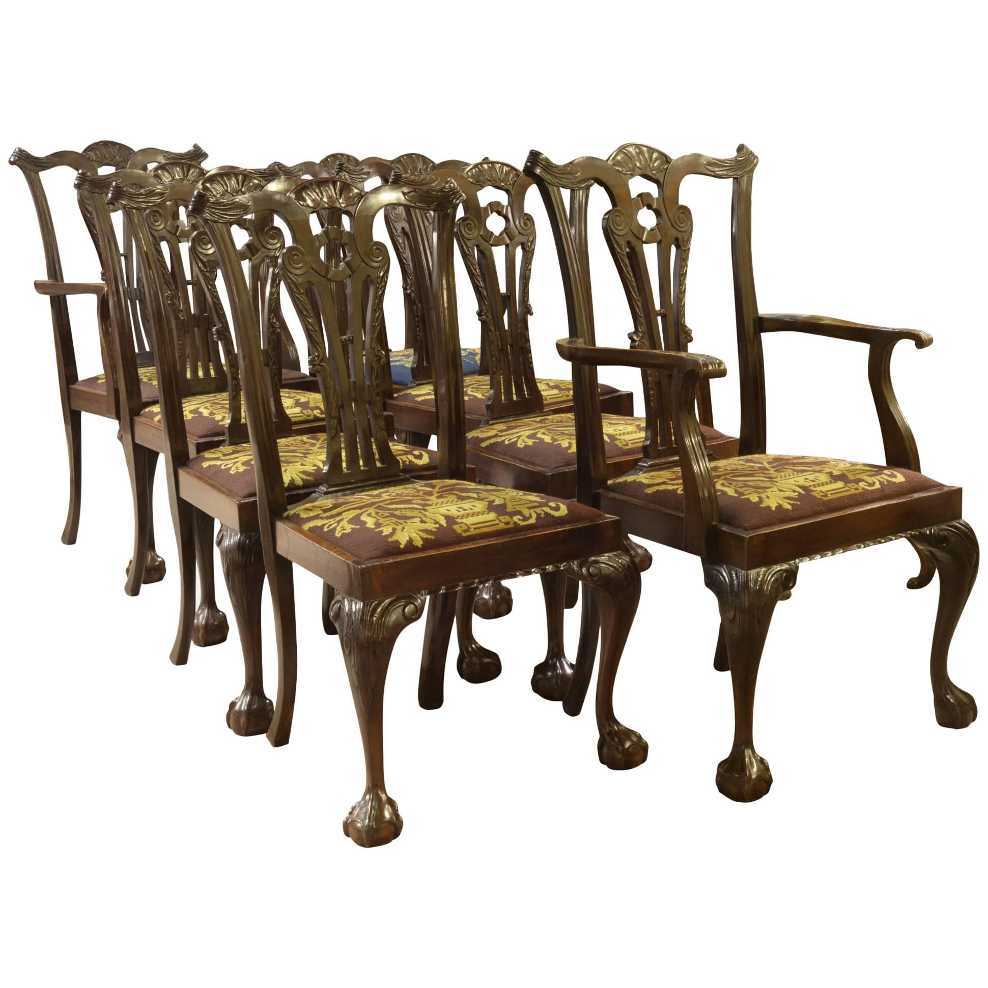 Set of Eight Irish Chippendale Style Dining Chairs For Sale
