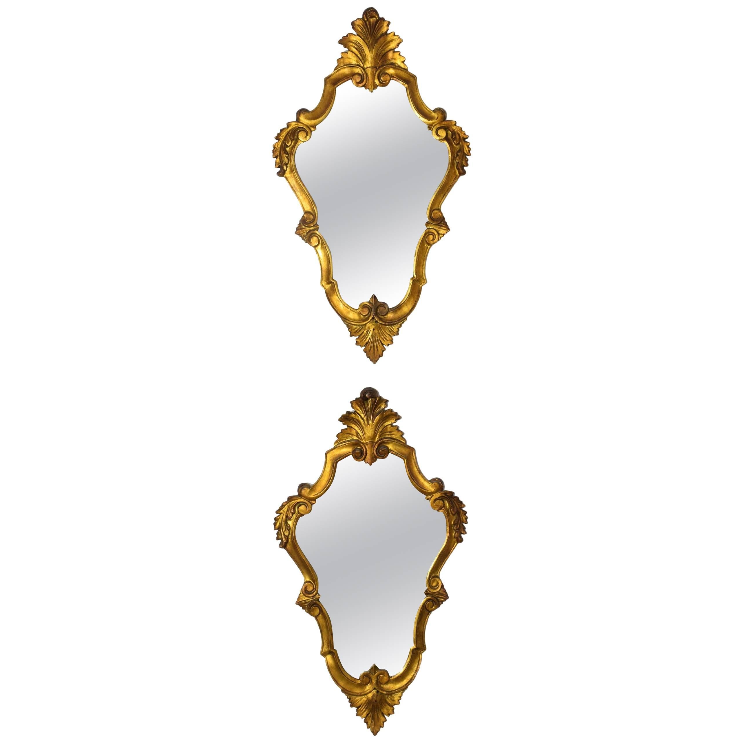 Antique Early 20th Century Italian Giltwood Mirrors, Set of Two 