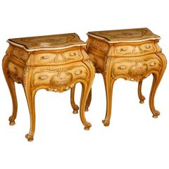 20th Century Pair of Venetian Lacquered and Painted Bedside Tables