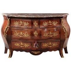 19th Century French Louis XV Style Antique Bombe Chest of Drawers