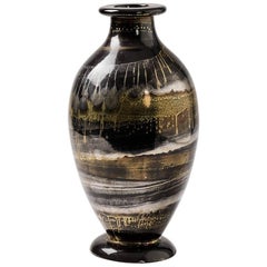 Ceramic Vase with Black, Gold and Silver Glazes by Lucien Brisdoux, 1970