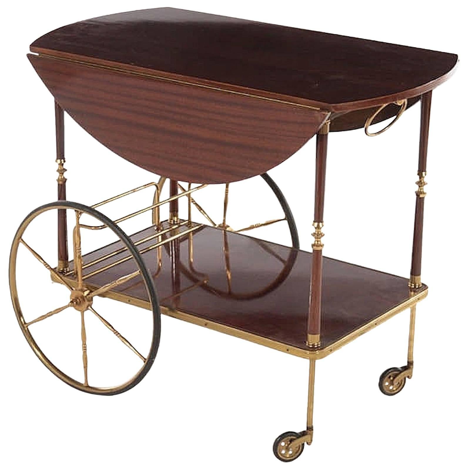 Mahogany and Brass French Service Trolley, circa 1950 For Sale