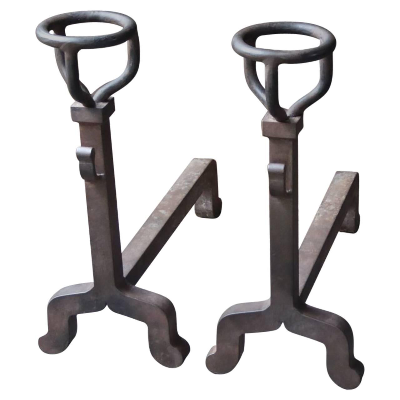 French Wrought Iron Cup Dogs or Andirons
