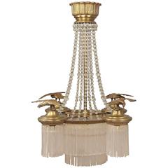 Antique Interesting Late 19th Century Gilt Bronze and Crystal Five-Light Chandelier