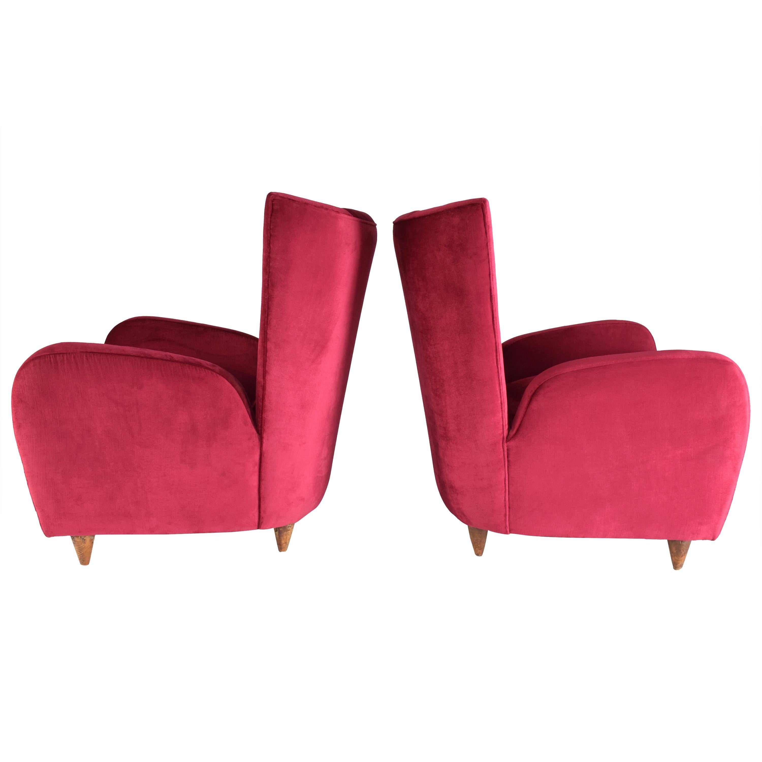 Italian Pair of Midcentury Velvet Armchairs by Paolo Buffa, 1950s