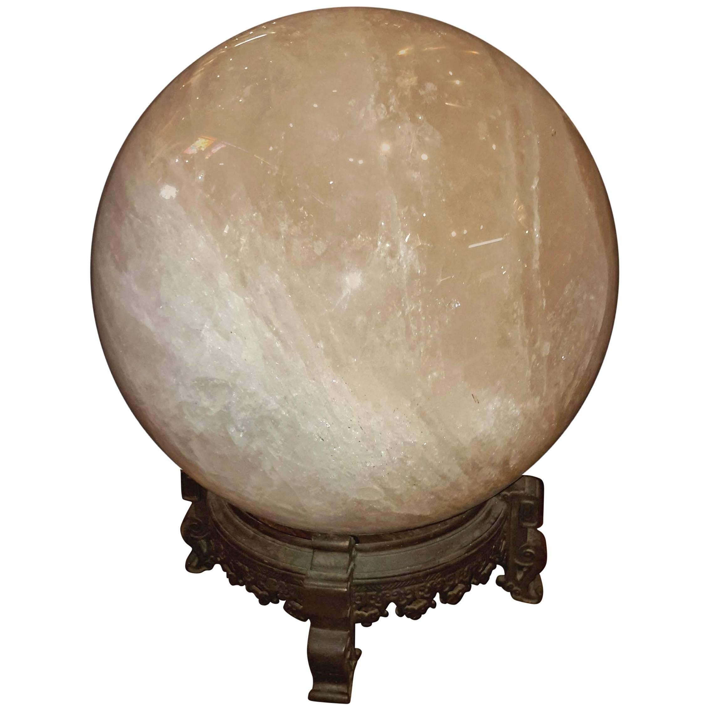 Very Large Quartz Crystal Sphere on 19th Century Bronze Base