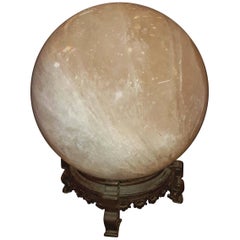 Very Large Quartz Crystal Sphere on 19th Century Bronze Base