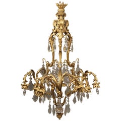 Antique Fine Early 20th Century Gilt Bronze and Crystal Eleven-Light Chandelier