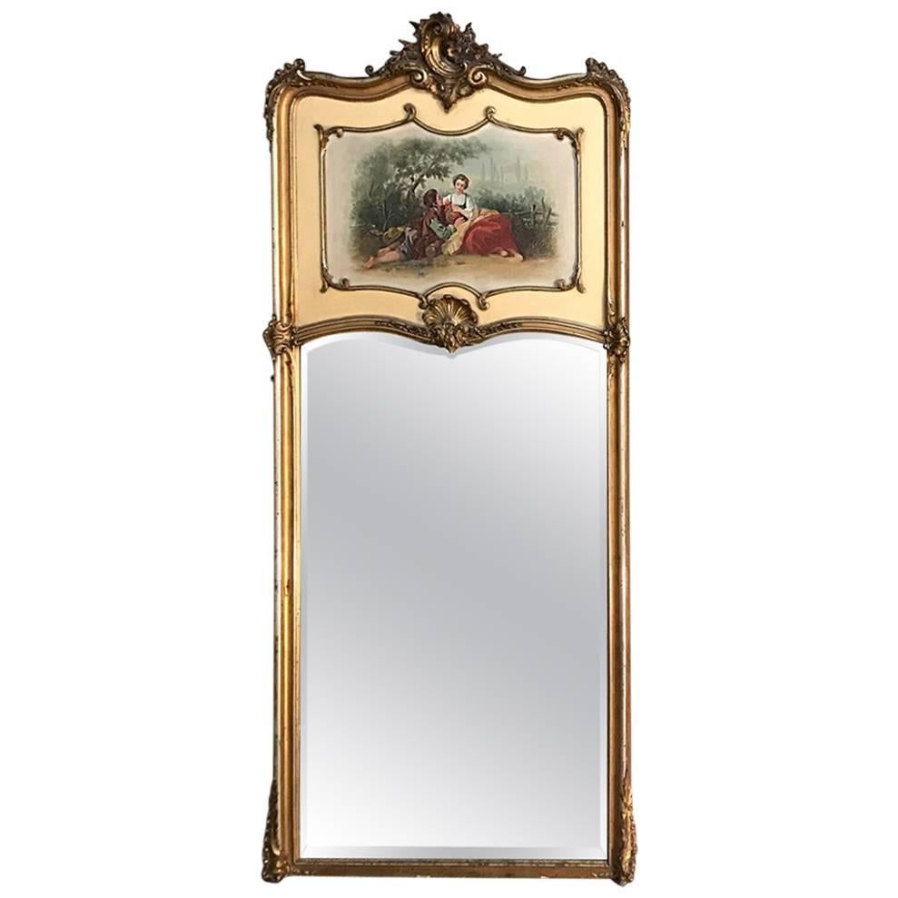 19th Century French Louis XV Style Giltwood Hand-Painted Trumeau