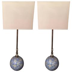 Pair of Moser Enamelled Glass Lamps with Silver Fittings, circa 1920s 11