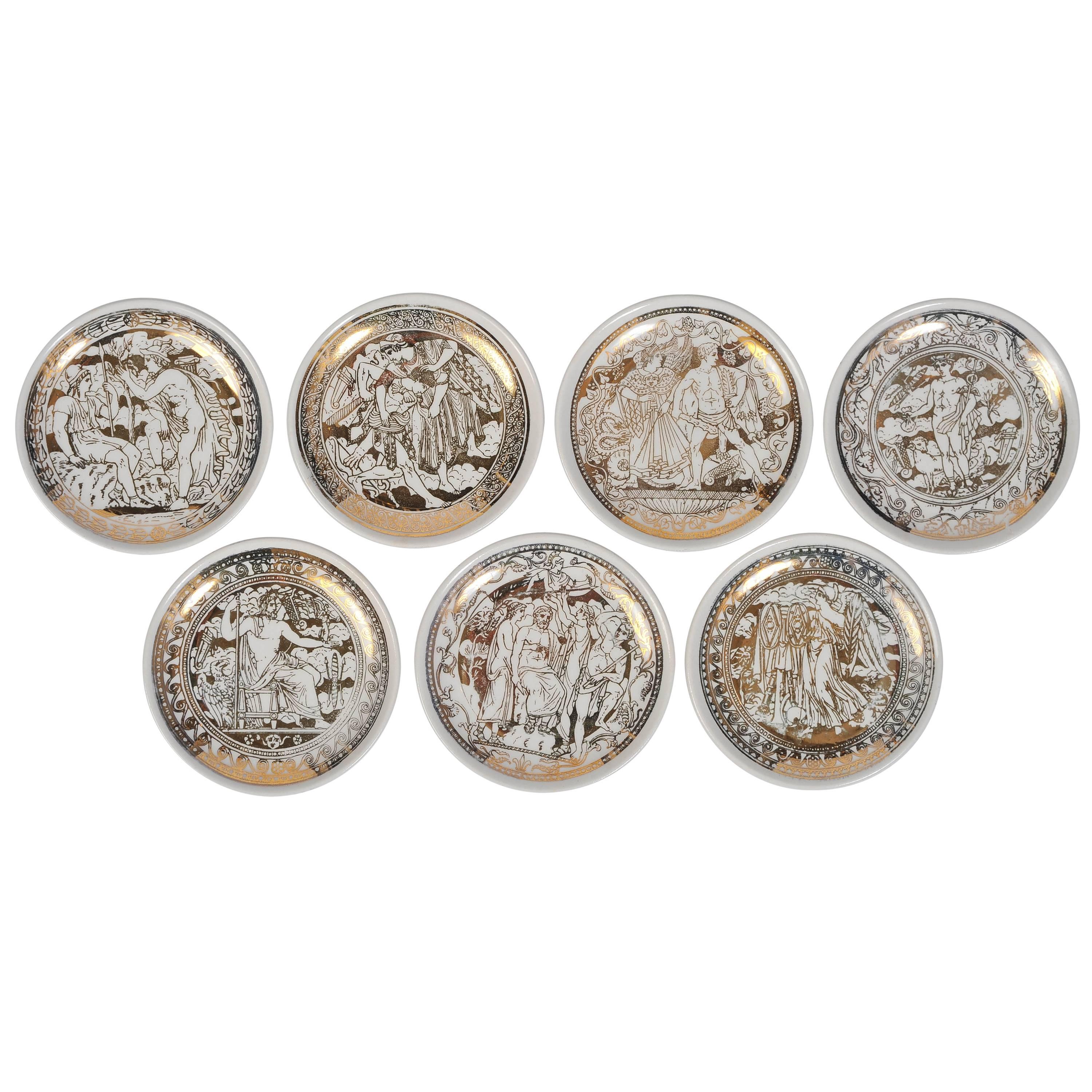 Set of Seven Small Plates by Piero Fornasetti