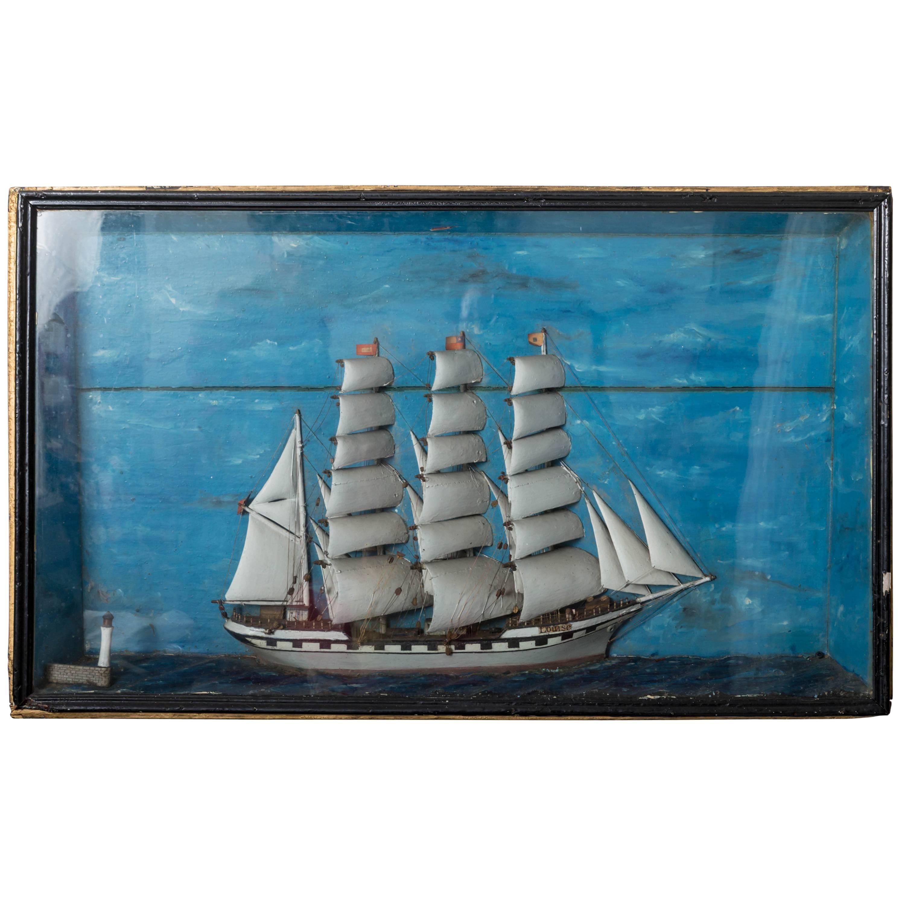 19th Century French Ship Diorama 'Louise' Shadow Box