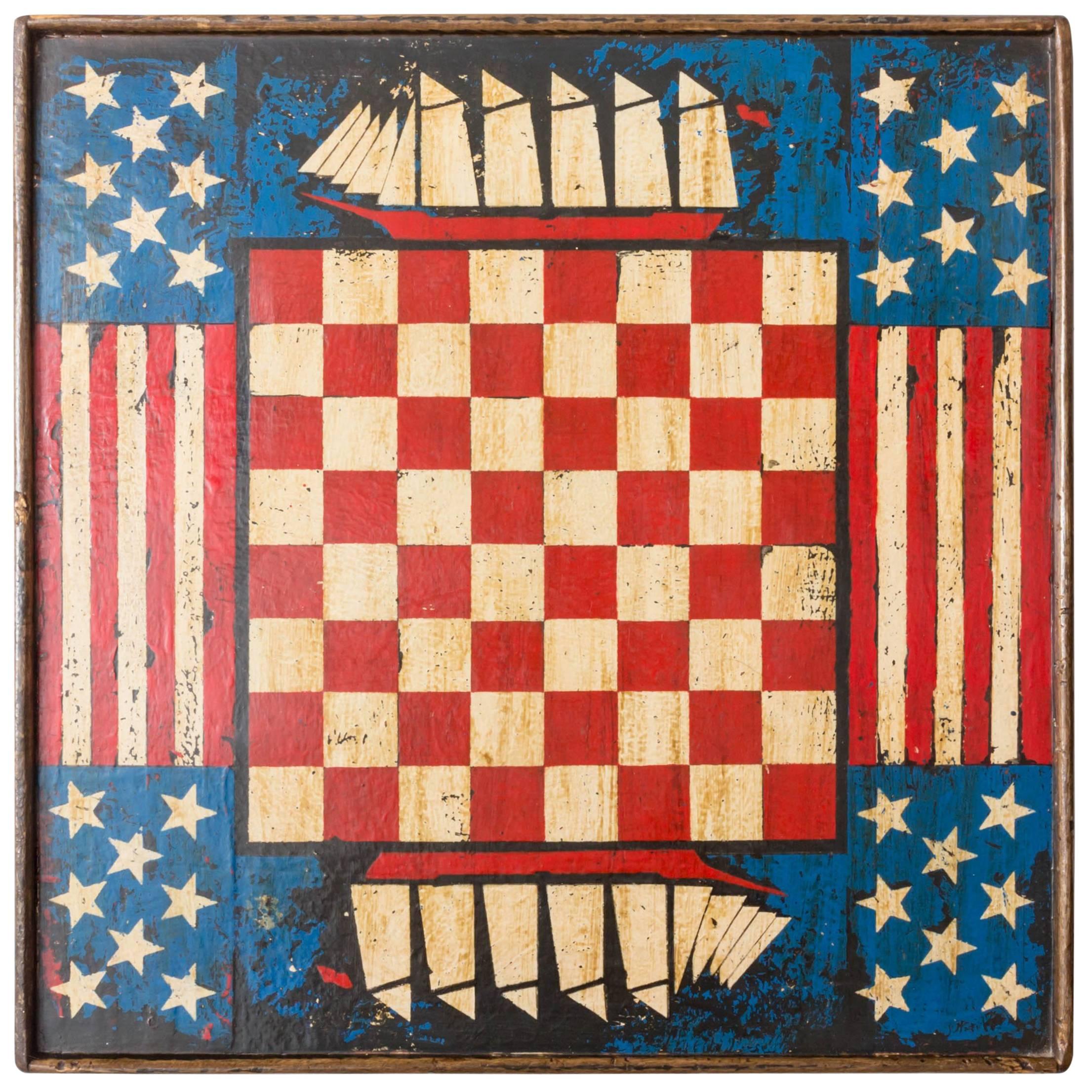 Vintage Paint Decorated Americana Game Board