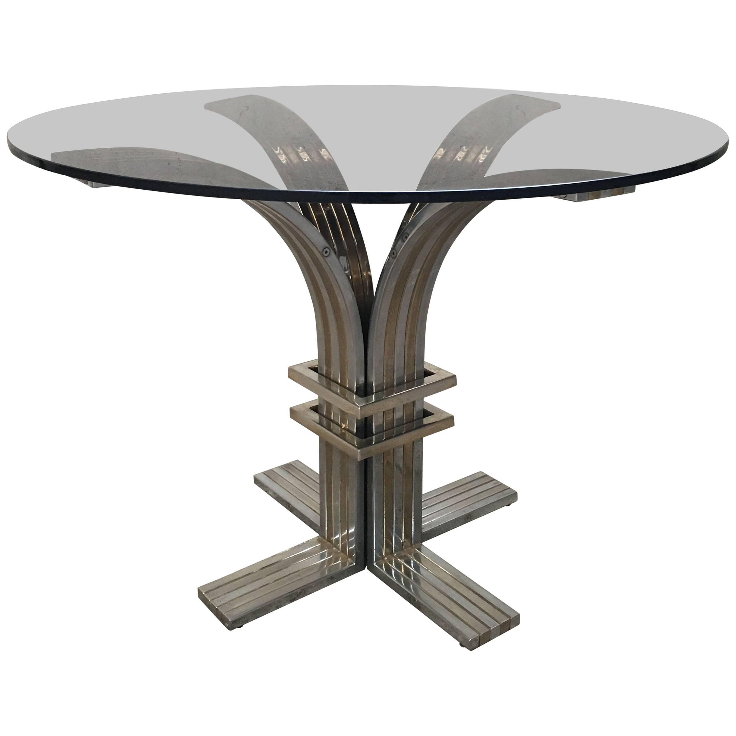 Romeo Rega Pedestal Table with Smoked Glass Top