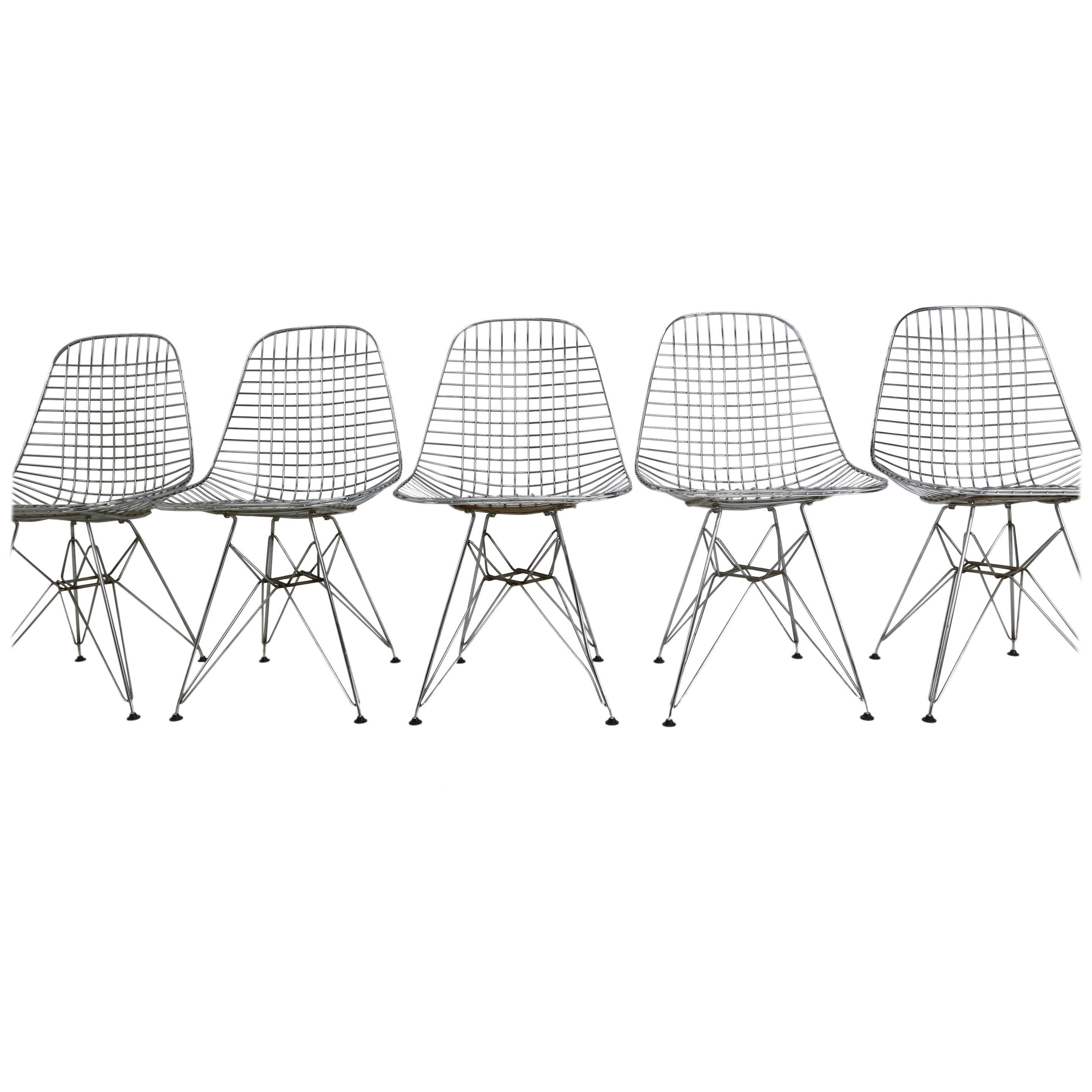 Set of Five Eames DKR Eiffel Base Wire Chairs for Vitra