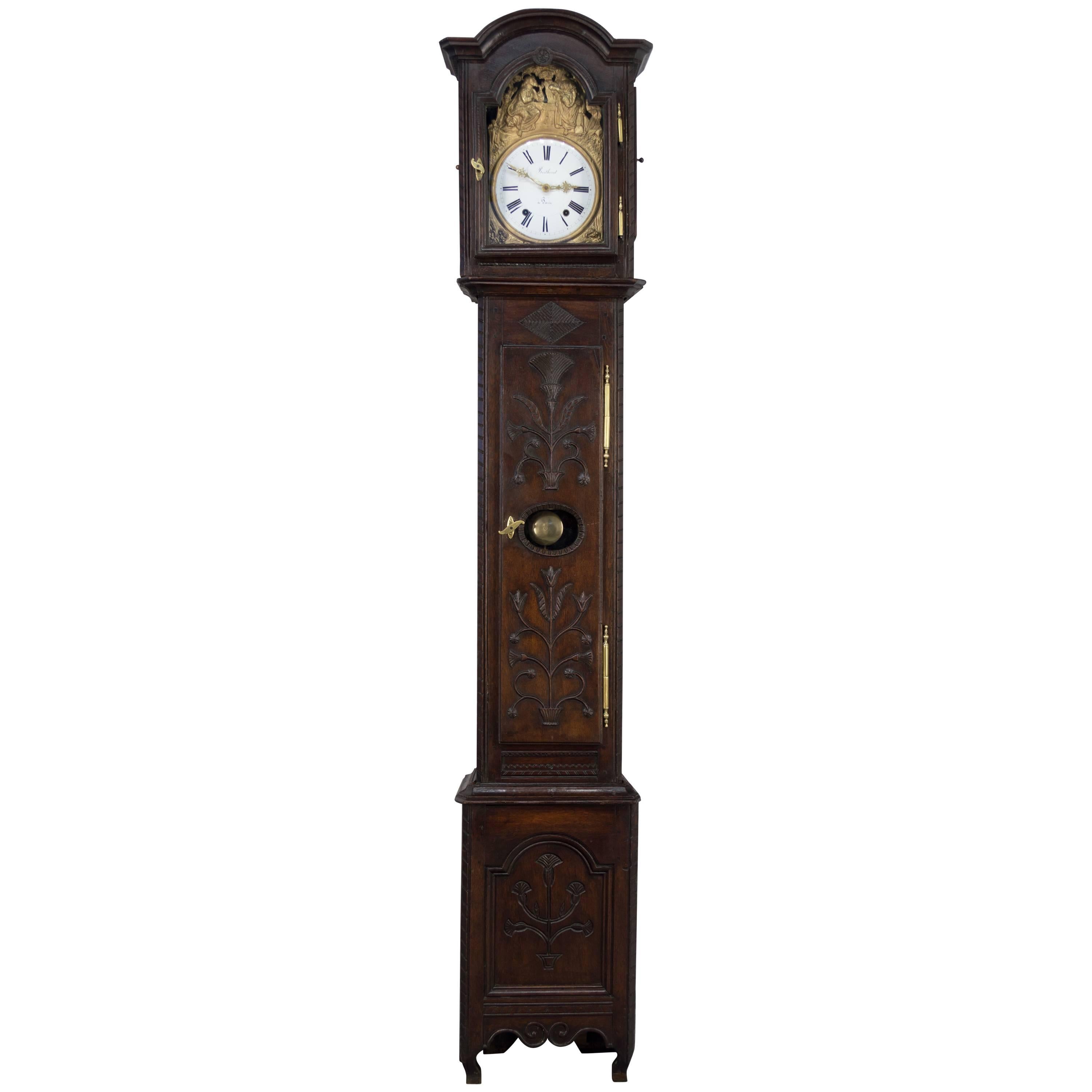 horloge française du 18ème siècle à grand boîtier