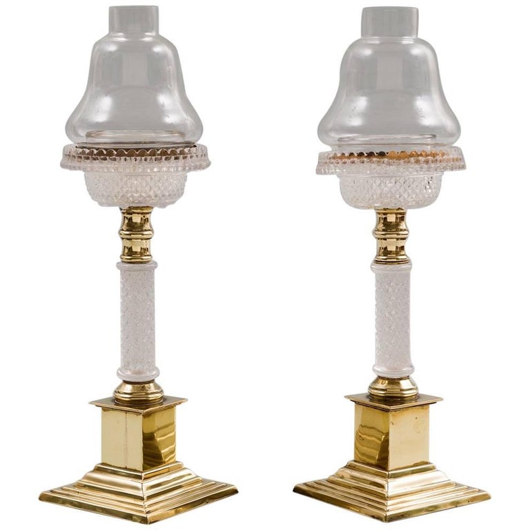 Pair of Antique Glass and Brass Cricklites For Sale at 1stDibs