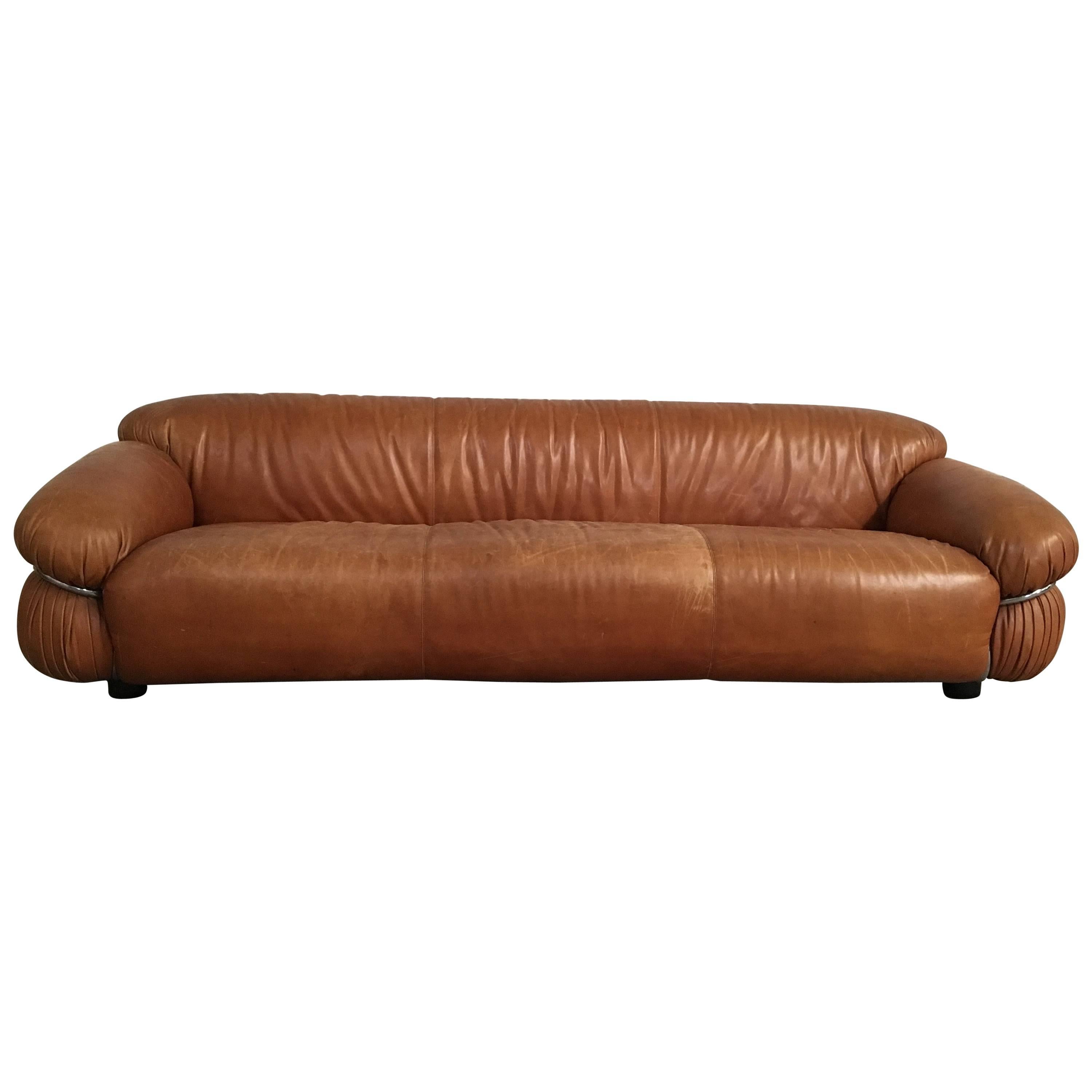"Sesann" Leather Sofa by Gianfranco Frattini for Cassina, Italy, 1970s