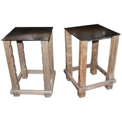 Vintage French Oak Tree Frame as End Table with Polished Steel Top 7
