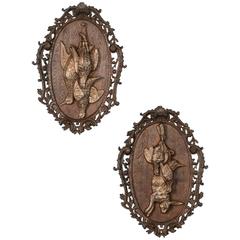 Pair of Antique 19th Century Cast Iron Black Forest Style Wall Plaques