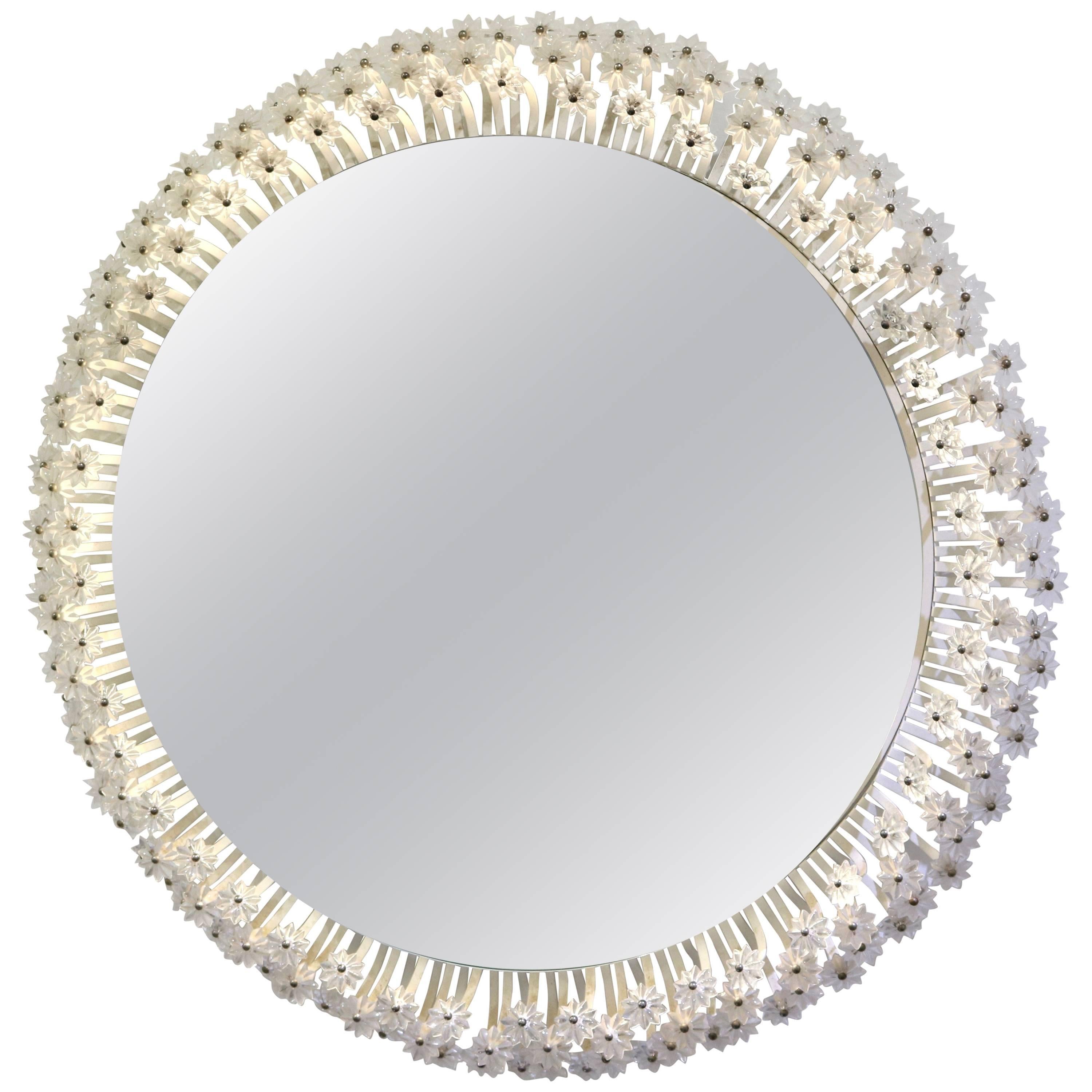 Mid-Century Modern Illuminated Oval Wall Mirror with Star Prism Border, Stejnar