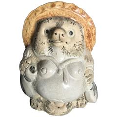 Old Japanese Folk Hero Tanuki Handmade Hand Glazed Big Belly Party Animal