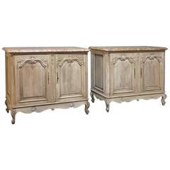 Pair of 19th Century French Louis XIV Marble Top Stripped Oak Buffets