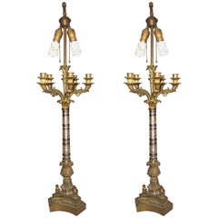 Pair of Empire Style Glass Column Form Candelabra Lamps