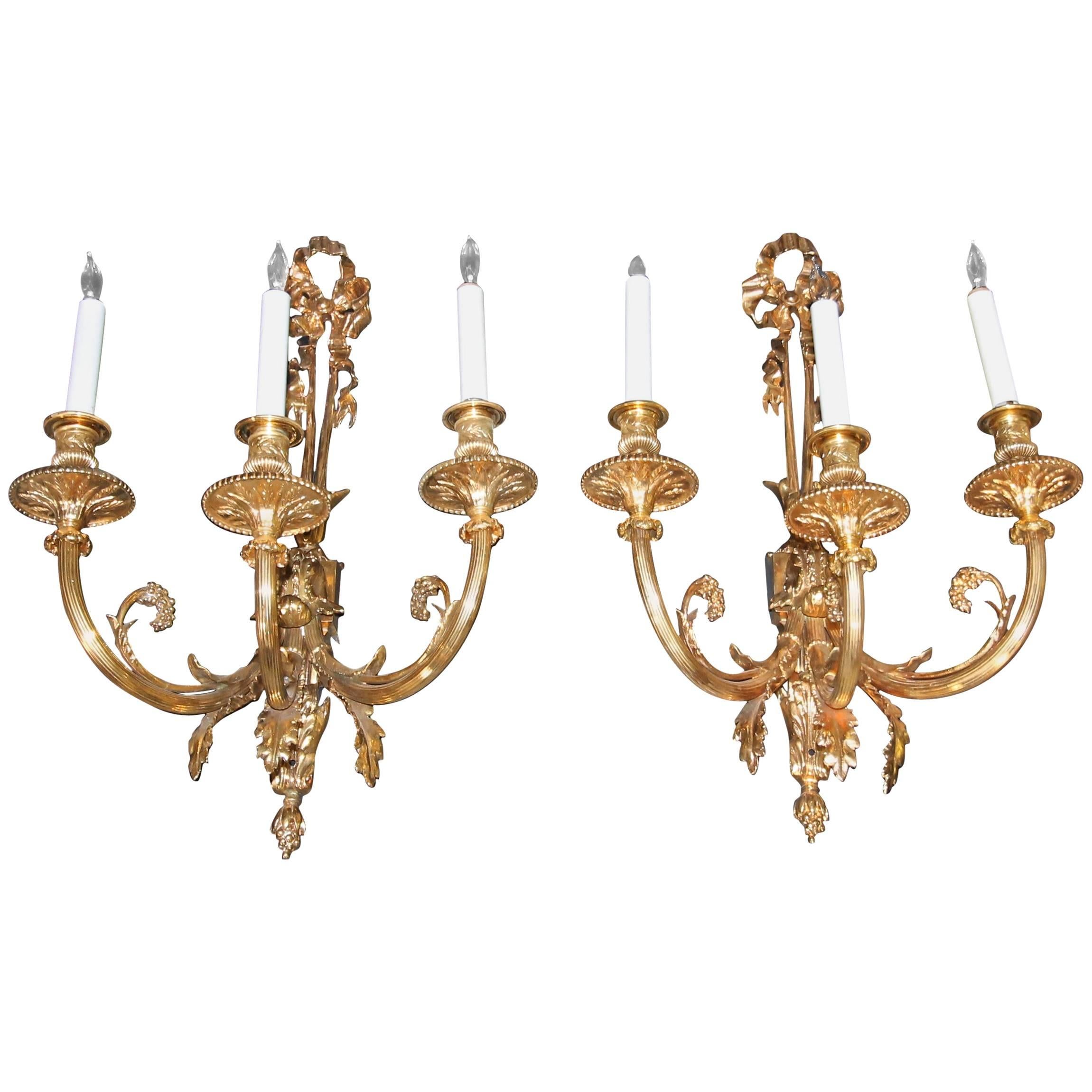 Pair of 19th Century French Neoclassic Bronze Sconces