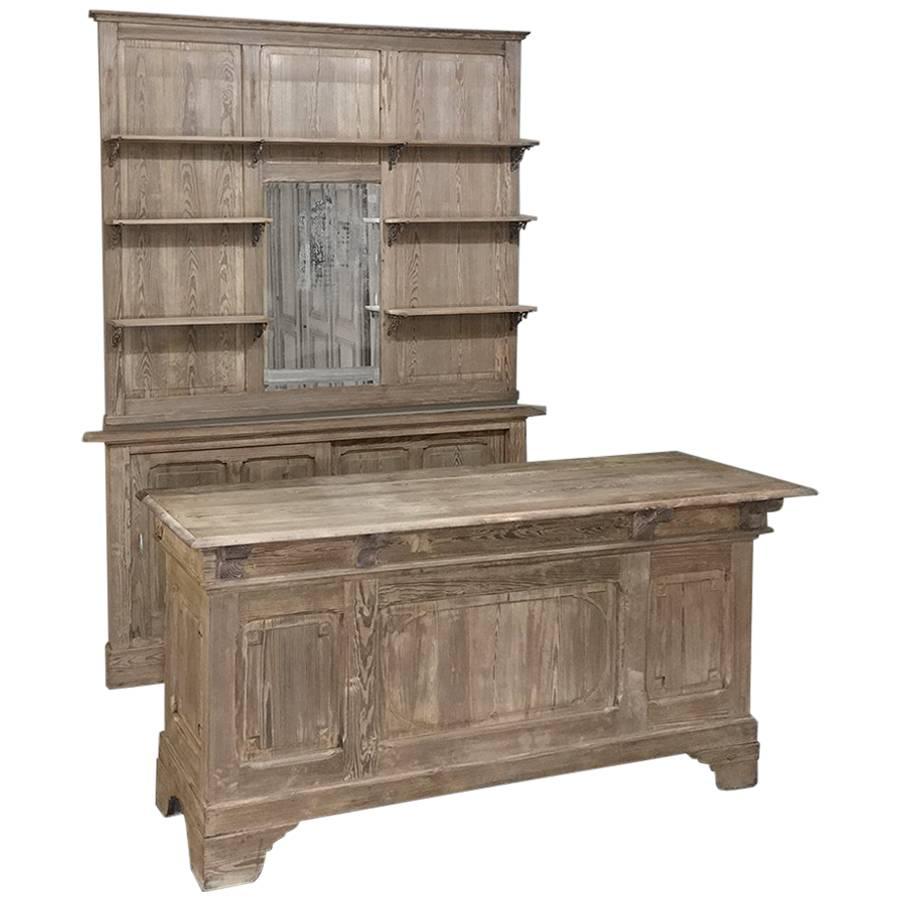 19th Century Stripped Pine Bar - Back Bar unit will make an exceptional choice as a bar in the game room or kitchen! Handcrafted from solid old-growth yellow pine, it features a wall unit that mounts behind the independent counter. The wall unit has