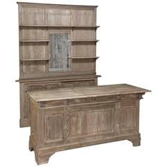 19th Century French Stripped Solid Pine Bar - Back Bar with Iron Shelf Supports
