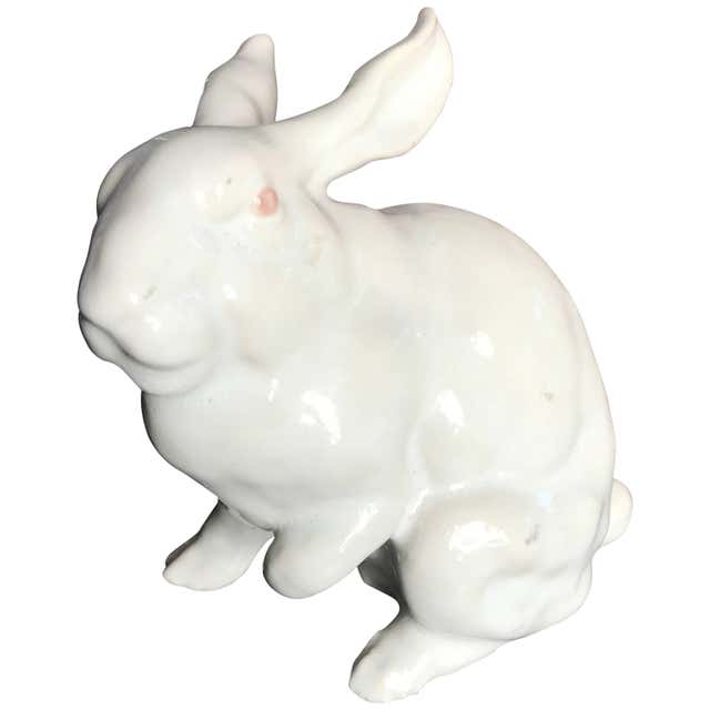 Japanese Vintage Pure White Standing Rabbit Mint, Signed and Boxed at ...
