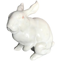 Japanese Vintage Pure White Standing Rabbit Mint, Signed and Boxed
