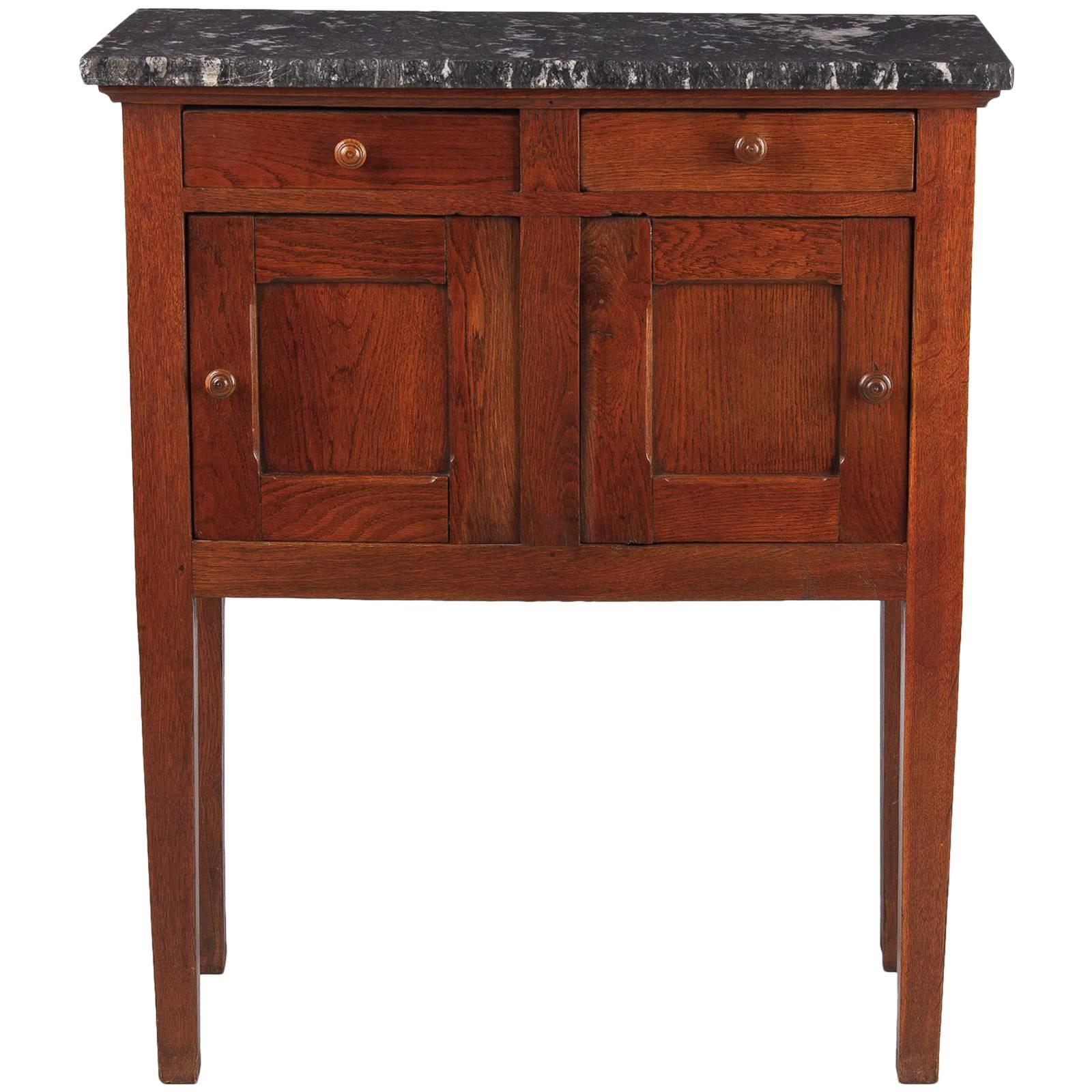 Country French Oak and Marble-Top Boarding School Cabinet, Early 1900s