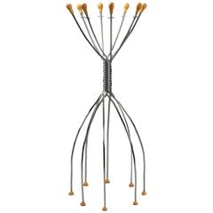 Danish Modern Chrome and Wood Coat Hanger 9