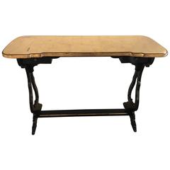 French Ebonized Console Table or Desk with Gilt Glass Top Jansen Style