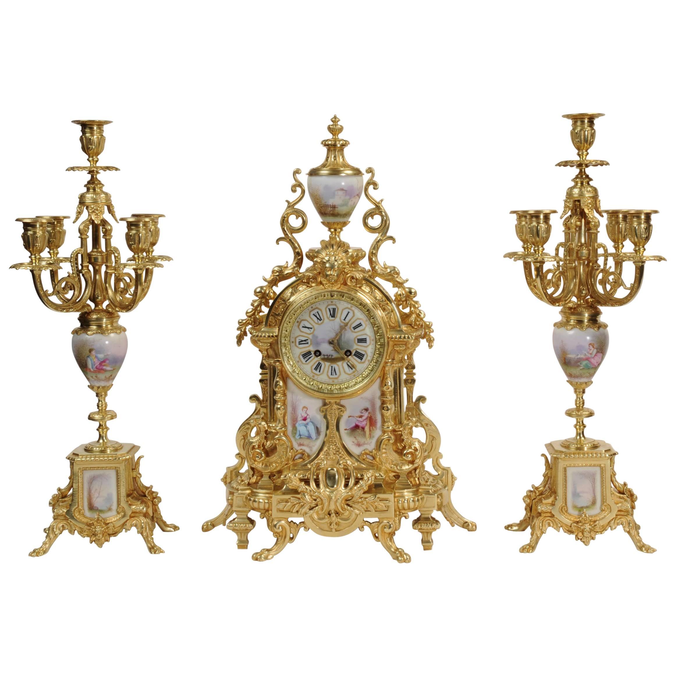 Large Ormolu and Sèvres Porcelain Clock Set, circa 1890