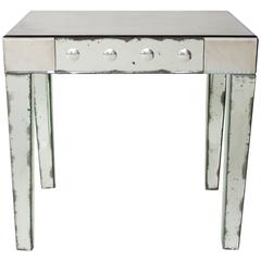 Vintage French Antiqued Mirrored End Table 1