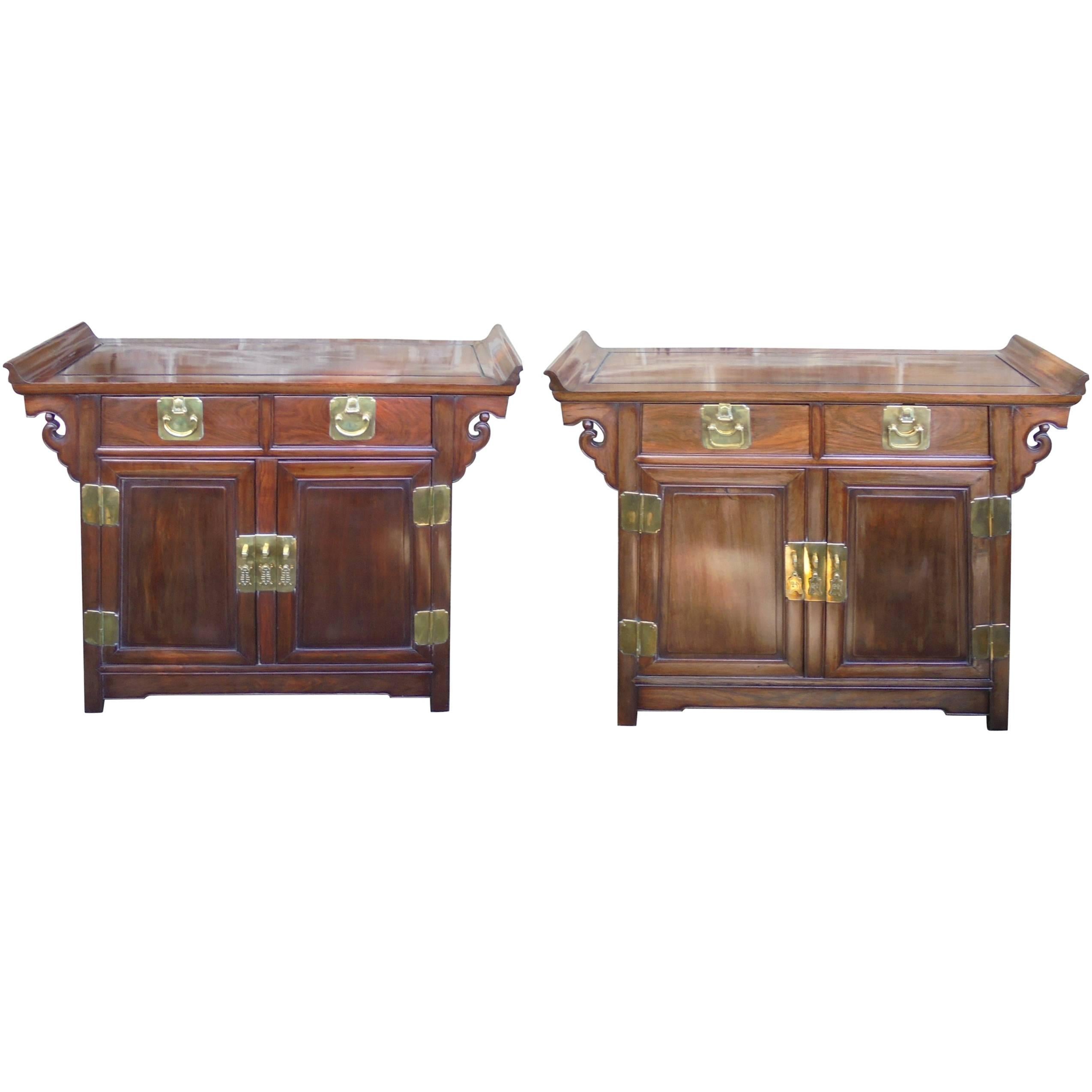 Pair of Antique Chinese Hardwood Altar Side Cabinets For Sale