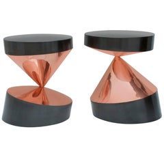 Whirling Twins, Side Tables in Copper and Burnished Brass by Paolo Giordano