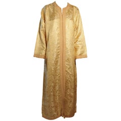 Vintage Moroccan Gold Brocade Caftan 1970 Maxi Dress Kaftan Size M to L