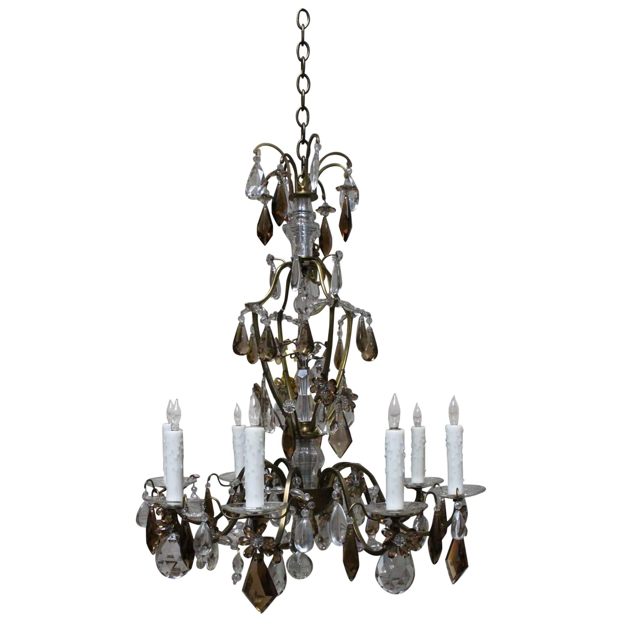 Maison Baguès Style Bronze and Crystal Chandelier with Four Matching Sconces