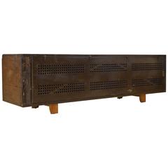 Vintage Industrial Perforated Steel Media Console Assemblage Credenza Cabinet