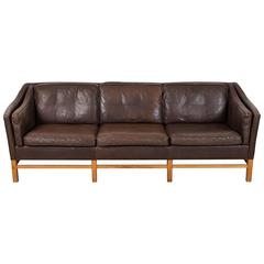 Leather and Oak Sofa in the Style of Børge Mogensen