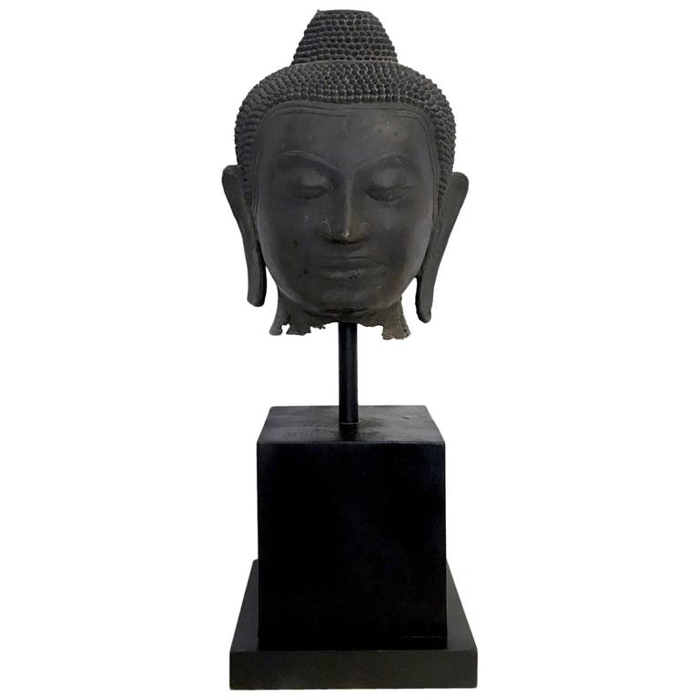 Large Bronze Buddha Head With Stand Thailand For At 1stdibs Large Bronze Buddha Head With Stand Thailand For