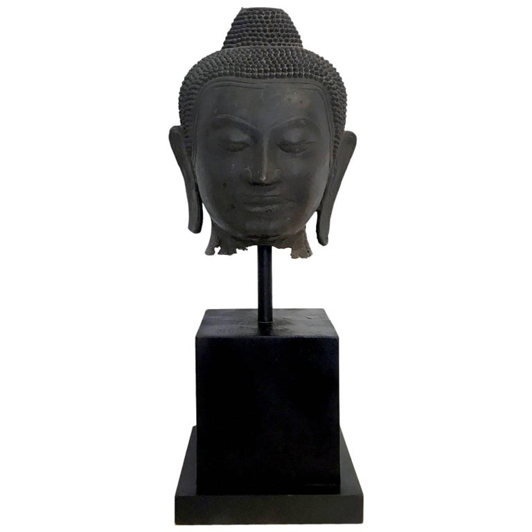 Large Bronze Buddha Head with Stand Thailand For Sale at  display picture 1