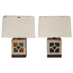 French 1950s Cement and Colored Glass Table Lamps 8