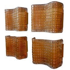 Set of Four Large Handblown Murano Glass Sconces Design by Mazzega