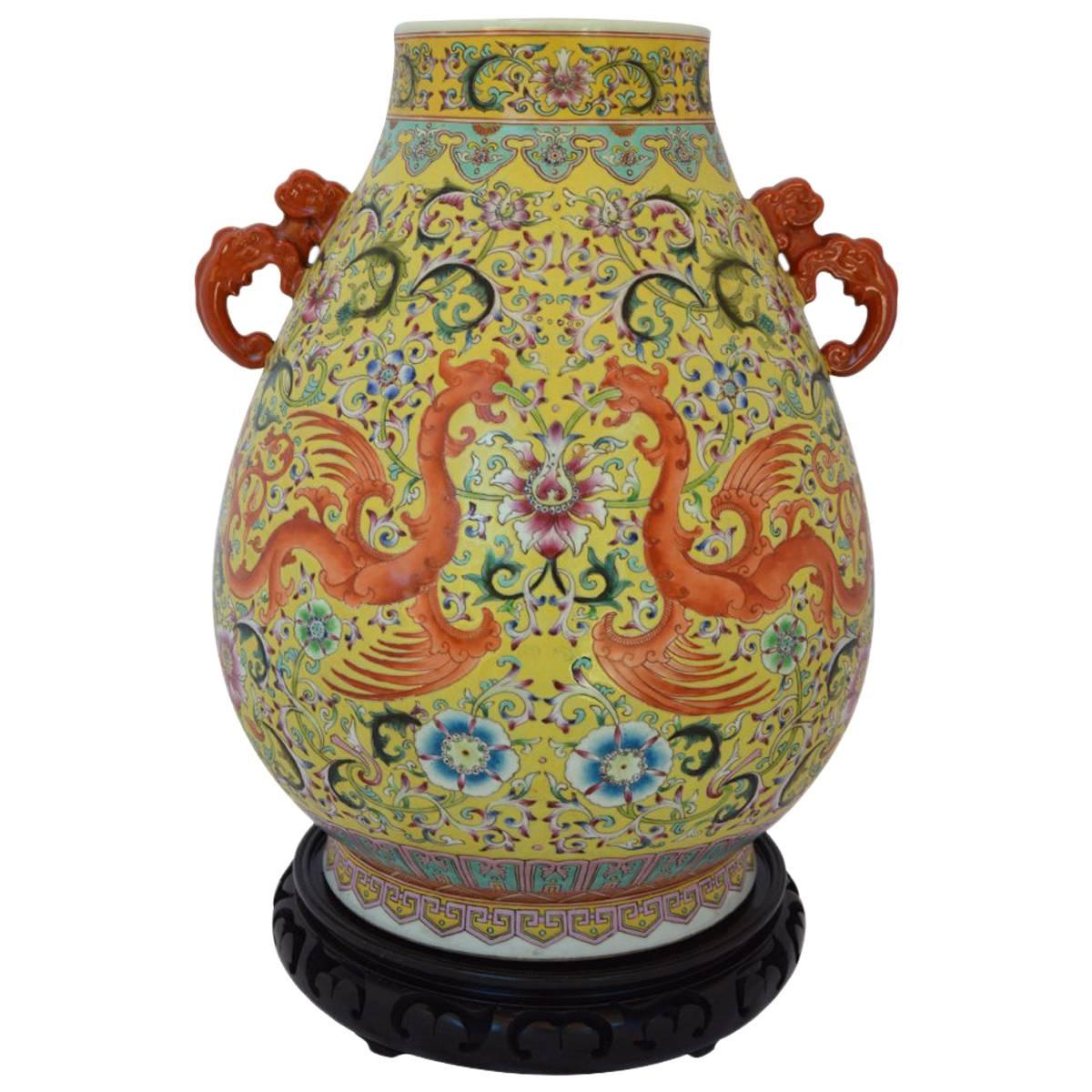 Vase Chinois Style Qianlong En Faïence Céramique - Hauteur 26 Cm - Occasion Bon état